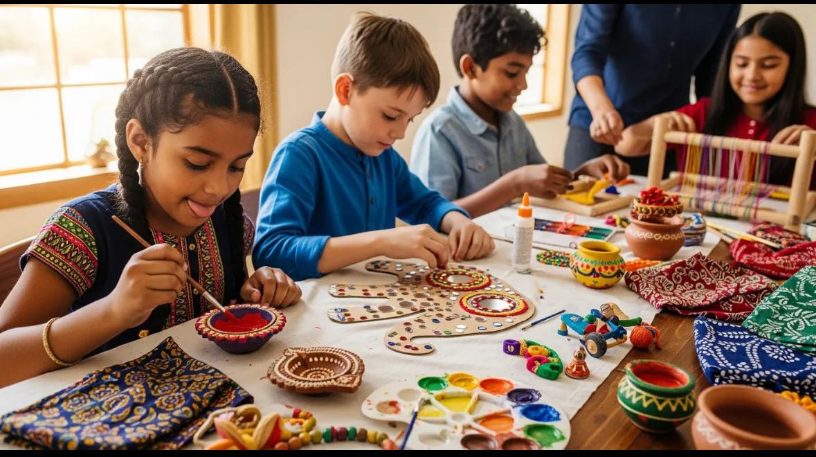 Children doing art, craft and robotics activities in classroom at VJPPS